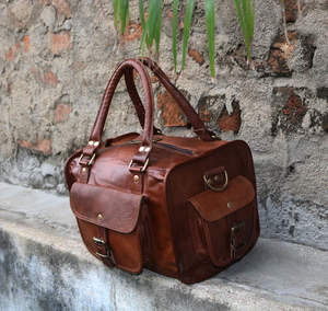 กระเป๋าเดินทางทรงดัฟเฟิลกระเป๋าเดินทางแบบวินเทจทำมือพร้อมซิปปิดความจุขนาดใหญ่ออกแบบทันสมัย - Product Image 4