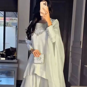 Traje Farshi Salwar Kameez de Diseñador, Vestido Pakistaní Indio, Patiala de Seda, Shalwar Kurta Dupatta para Niñas y Mujeres, Traje Farshi Salwar - Product Image 1