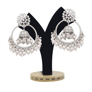 Pendientes colgantes oxidados Chandbali Jhumki, diseño de aro de espejo a la moda para bodas, regalo perfecto para ella - Product Image 1