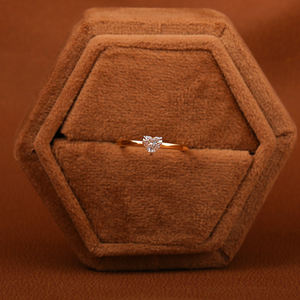 Elegante anillo de bodas de oro amarillo de 10KT Moda en forma de corazón Solitario Garra Ajuste Laboratorio Creado Diamante Estilo clásico IGI Bisel - Product Image 6