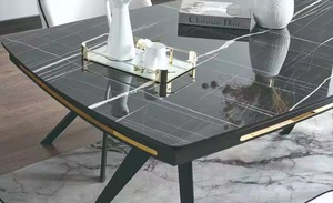 Ensemble de salle à manger moderne et élégant 1 table et 6 chaises Panneau MDF élégant et tissu métallique conçu pour la cuisine ou l'hôtel - Product Image 5