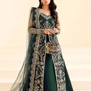 green emerald velvet dress Green Pakistani Outfit Wear Sharara Dress For Women Wedding main image 0