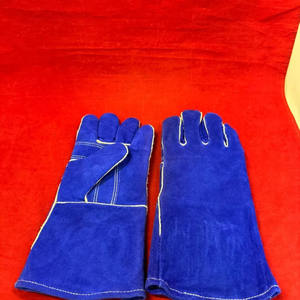 Guantes de soldadura de cuero dividido de vaca roja de 14 pulgadas con forro de algodón Guantes de mano de construcción anticalor Muestra gratis disponible - Product Image 1