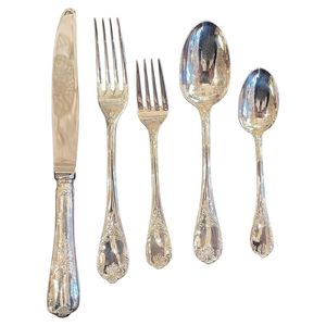 Dual Tone Silver and Gold Antique Finish Luxury Silver Plated Metal Cutlery Set with Handcrafted Decorative Details - Product Image 1