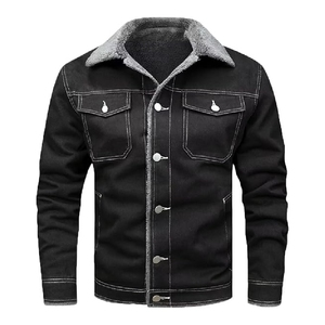 Haute qualité hommes hiver noir Denim veste 100% coton Vintage lavé jean veste confortable vêtements de haute qualité - Product Image 1