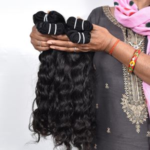 Extensiones de cabello humano crudo indio natural de origen vendedor Color virgen de un donante Tramas onduladas sedosas largas negras sin químicos - Product Image 3