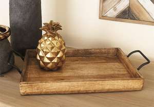 Juego de bandejas para servir de madera de mango marrón de alta calidad Precio al por mayor 3 piezas 17 \ "20 \" 24 \ "Ancho con asas de ranura - Product Image 3