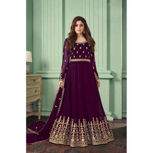 ชุดแต่งงานและงานปาร์ตี้สุดเก๋,สไตล์โมเดิร์นสุดเท่ชุดผ้าไหมเทียมคุณภาพเยี่ยม Salwar Kameez พร้อมโซ่เย็บทำงานด้วยหิน - Product Image 1