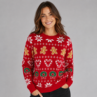 Pull de Noël personnalisé avec logo, motif jacquard pain d'épices, couronne et flocon de neige, pour couples, idéal pour les fêtes, unisexe
