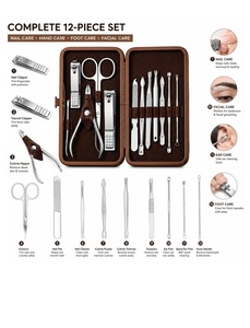 Kit de soin des ongles professionnel TEEJAY, luxueux, 12 pièces, en acier inoxydable, étui de voyage, pour hommes et femmes, manucure et pédicure - Product Image 2