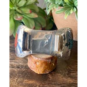 Bracelet-montre vintage en argent sterling avec turquoise et corail Navajo - Product Image 2