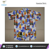 Kemeja Hawaii Musim Panas Longgar Motif Botol Bir Bahan Polyester 100% Bernapas, Kualitas Terbaik Harga Terjangkau, Cetak India
