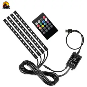 Lampu sekitar kaki mobil RGB LED 48, lampu setrip dekorasi Interior mobil dengan CIP USB, Remote/kontrol suara