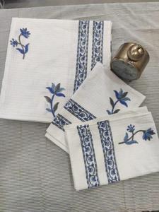 Luxury Indian Block Print Bath <b>Towel</b> Set Handcrafted Waffle <b>Quick</b>-<b>Dry</b> Light Weight Blue White Floral Artisan Design for Kids - Product Image 5