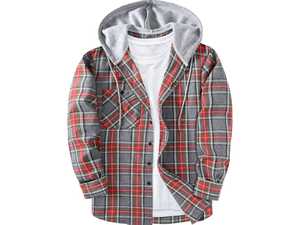 Vente en gros T-shirt en flanelle brodé personnalisé Chemise à capuche à carreaux Chemise à capuche à manches longues Tenue de mode décontractée pour hommes Streetwear - Product Image 6