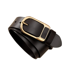 Genuine Leather <b>Belt</b> Cowhide Solid Color Rectangular Alloy Buckle Casual Style - Product Image 1