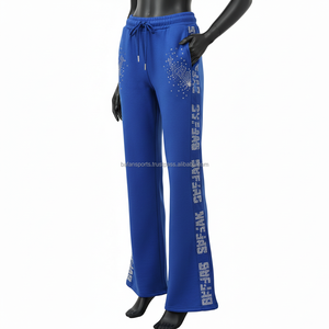 <b>Women</b> Flare <b>Sweat</b> <b>Pant</b> 300 GSM Soft Polyester Royal Blue Rhinestone Pocket Detail Custom Logo Screen Print <b>Women</b> Flare <b>Pants</b> - Product Image 4