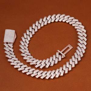 VVS Moissanite Hip Hop Chaîne à maillons cubains avec diamant rond de 14mm bijoux en or rose pour hommes en argent sterling 925 - Product Image 1