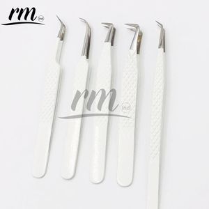 Ensemble de pinces à extensions de cils RMI de haute qualité, pointe argentée et revêtement en poudre blanche, 5 points différents / poignée diamant - Product Image 1