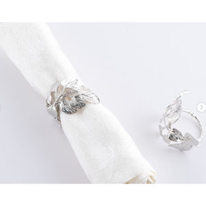 Fantaisie Argent Feuilles Ronds De Serviette Banquet Hôtel Restaurant Table Décor Métal Feuille Conception Porte-Serviettes Pour Fine Dining & Parties - Product Image 1