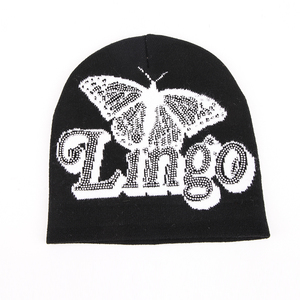 Chapeaux en mélange de laine tricotés jacquard personnalisés de haute qualité Bonnet en strass avec votre propre logo - Product Image 2