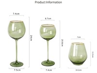 Verre à pied côtelé vert olive avec bord doré – Élégant verre à vin pour restaurant, réception de mariage, décoration de table – Vente en gros