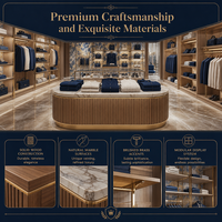 Conjunto de estanterías para tienda de ropa masculina con mostrador blanco acanalado y expositor de madera cálida para prendas de punto, mobiliario para boutique de ropa masculina