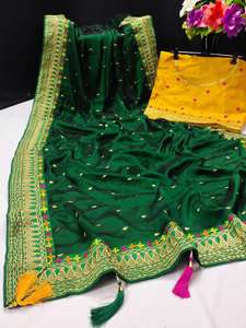 Bollwood-Saree de seda Kajal Aggarwal Vichitra con bordado, trabajo y encaje bordado pesado, trabajo con compras en línea latkan - Product Image 5