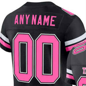 Camiseta de Fútbol Americano Personalizada, Negra, Rosa y Blanca con Rayas, Cuello en V, Manga Corta, Uniforme de Equipo, Ropa Deportiva Personalizada al por Mayor - Product Image 3