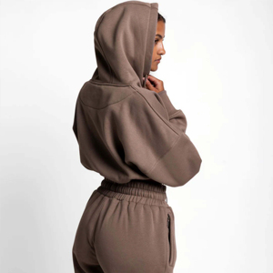 Conjunto de Sudadera Corta Clásica para Mujer, Estilo Holgado con Hombros Caídos, 55% Algodón, 45% Elastano - Product Image 6