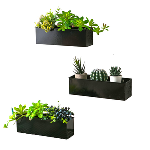 Maceta de planta de pared Rectangular de hoja de Metal con capa de polvo marrón acabado colgante de pared flor arte de pared para Decoración - Product Image 5