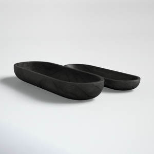 Bandeja DE SERVICIO DE MADERA ovalada negra Premium de 2 piezas con construcción sólida Ideal para eventos de catering y compradores mayoristas - Product Image 2