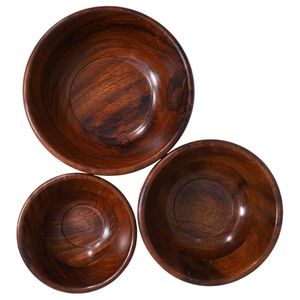Bol en bois servant de la vaisselle pour la soupe de riz trempette café thé décoration ensemble de 3 pièces en bois brun bol Style japonais de l'Inde - Product Image 6