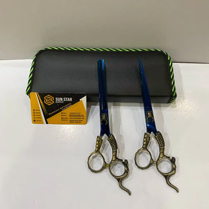 มาใหม่440C ไทเทเนียมสีน้ำเงินสแตนเลสแท้กรรไกรแต่งผมมีด้ามจับมังกรกระเป๋าหนัง PU ใบมีดปลายแหลม - Product Image 1