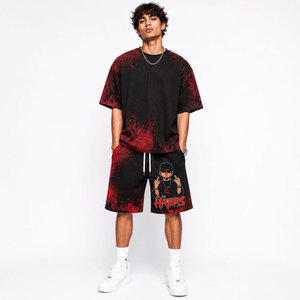 Shorts Hip Hop pour Hommes Noir et Rouge Dégradé avec Imprimé Personnage, Taille à Cordon, Poches, Respirant, Style Bermuda - Product Image 4