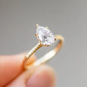 IGI Pear Lab Created Diamond Ring 10K Gold Lab Grown Diamond Ring for Wedding and Engagement Ring or Band