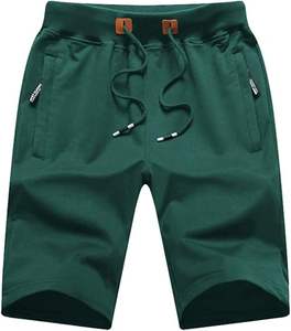 Pantalones cortos informales de algodón 100% para hombre con cordón en la cintura elástica y bolsillos con cremallera Patrón sólido Impresión digital ecológica - Product Image 6