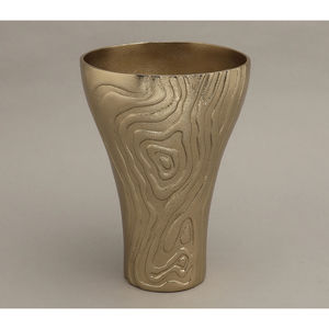 Jarrón de Flores Real de Aluminio Dorado con Diseño Texturizado, Patrón de Grano de Madera, Maceta Decorativa de Metal Hecha a Mano para Sala de Estar y Regalos - Product Image 3