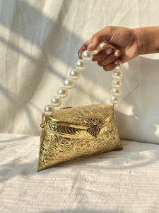 Indian Fully Handcrafted Ornate Gold Clutch brass clutch with Pearl Embellishment Luxury Designer Womens <b>Wedding</b> Party <b>Handbag</b> - Product Image 4