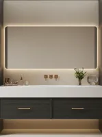 Meuble-lavabo flottant sur mesure avec miroir LED et comptoir monobloc intégré
