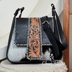 Custom Low MOQ Trendy Handbags Hand <b>Tooled</b> <b>Leather</b> Crossbody Purse Luxury Cowhide <b>Leather</b> Shoulder Messenger Bag for Women's - Product Image 1