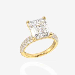 Bague en or 9K style hip-hop avec diamant de laboratoire taille émeraude et pavé triple couche, monture en or 10K et platine, certifiée IGI, bijoux fins - Product Image 2