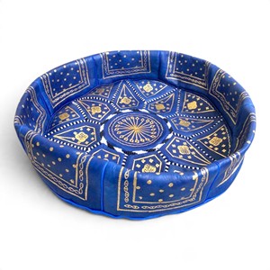 Moroccan Leather <b>Pouf</b> Round Ottoman Footrest Seat Handcrafted Beaded Stitch Accent Floor Cushion - Product Image 2