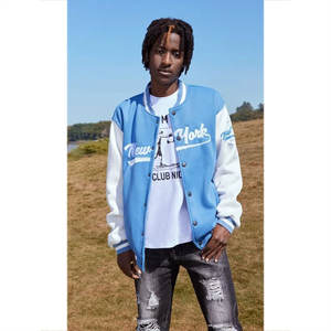 Veste universitaire premium pour homme, corps en laine et manches en cuir véritable, veste bomber classique de baseball universitaire, couleur unie - Product Image 1