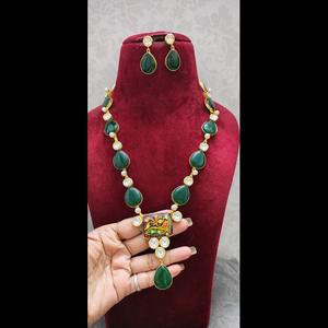 Inspirado en oro plateado Esmeralda verde zafiro azul boda joyería Kundan conjunto con pendientes indio pakistaní boda joyería - Product Image 6