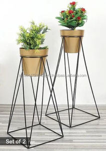 หรูหราทันสมัยสีดําทองออกแบบเรขาคณิตพื้นชาวไร่โลหะพร้อมขาตั้ง - Product Image 4
