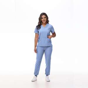 Tenues médicales en denim unisexe, ensemble de vêtements d'infirmière, chemise à col en V, pantalon, ensemble deux pièces, haute qualité - Product Image 6