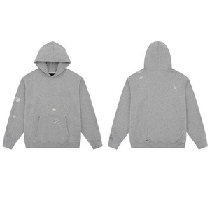 Venta al por mayor 100% algodón de gran tamaño lavado roto agujero con capucha ropa de calle sudaderas de hombre con logotipo bordado - Product Image 1