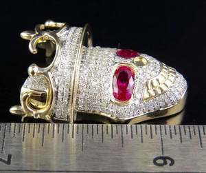 Colgante de calavera helado con corona en tono dorado y ojos de Rubí, joyería de Hip Hop, collar llamativo ostentoso - Product Image 3