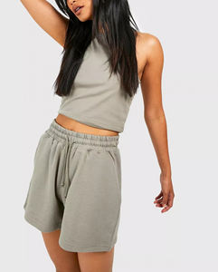 Survêtement personnalisé 100% coton pour femmes ensemble 2 pièces haut court et short surdimensionné avec logo imprimé bouffant streetwear pour femmes - Product Image 5